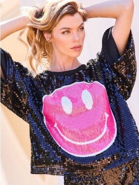 Sequin Smiley face Top